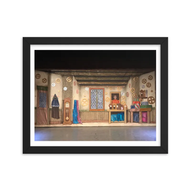 Drosselmeyer's Workshop - Backdrop for Lake Arrowhead Classical Ballet Company by iLia Fresco - Framed poster