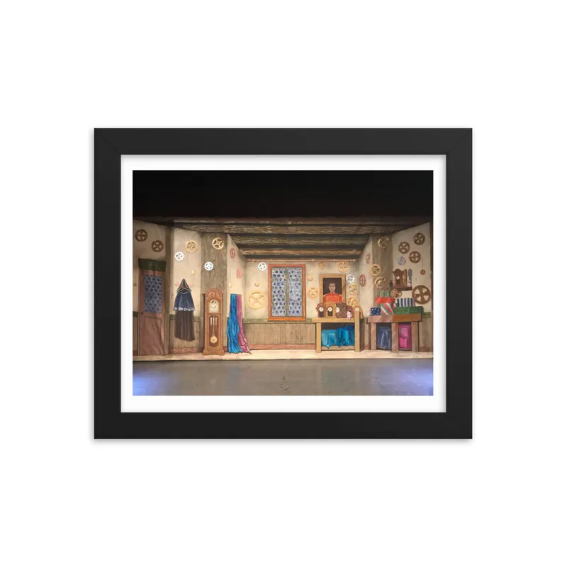 Drosselmeyer's Workshop - Backdrop for Lake Arrowhead Classical Ballet Company by iLia Fresco - Framed poster