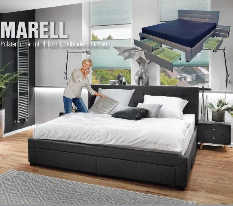 Lit à eau / waterbed Aqua Flair Softside 200 x 200 cm avec cadre de lit, tête de lit et quatre tiroirs